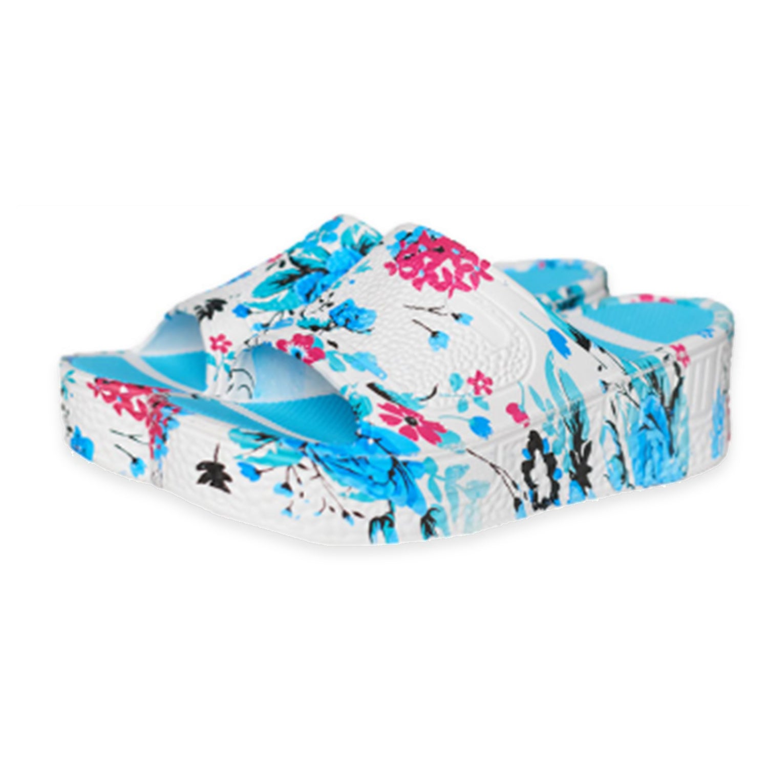 Womens Trendy Thick Soled Wedge Platform Floral Sliders (Size 5) - Blue 8625277 0
