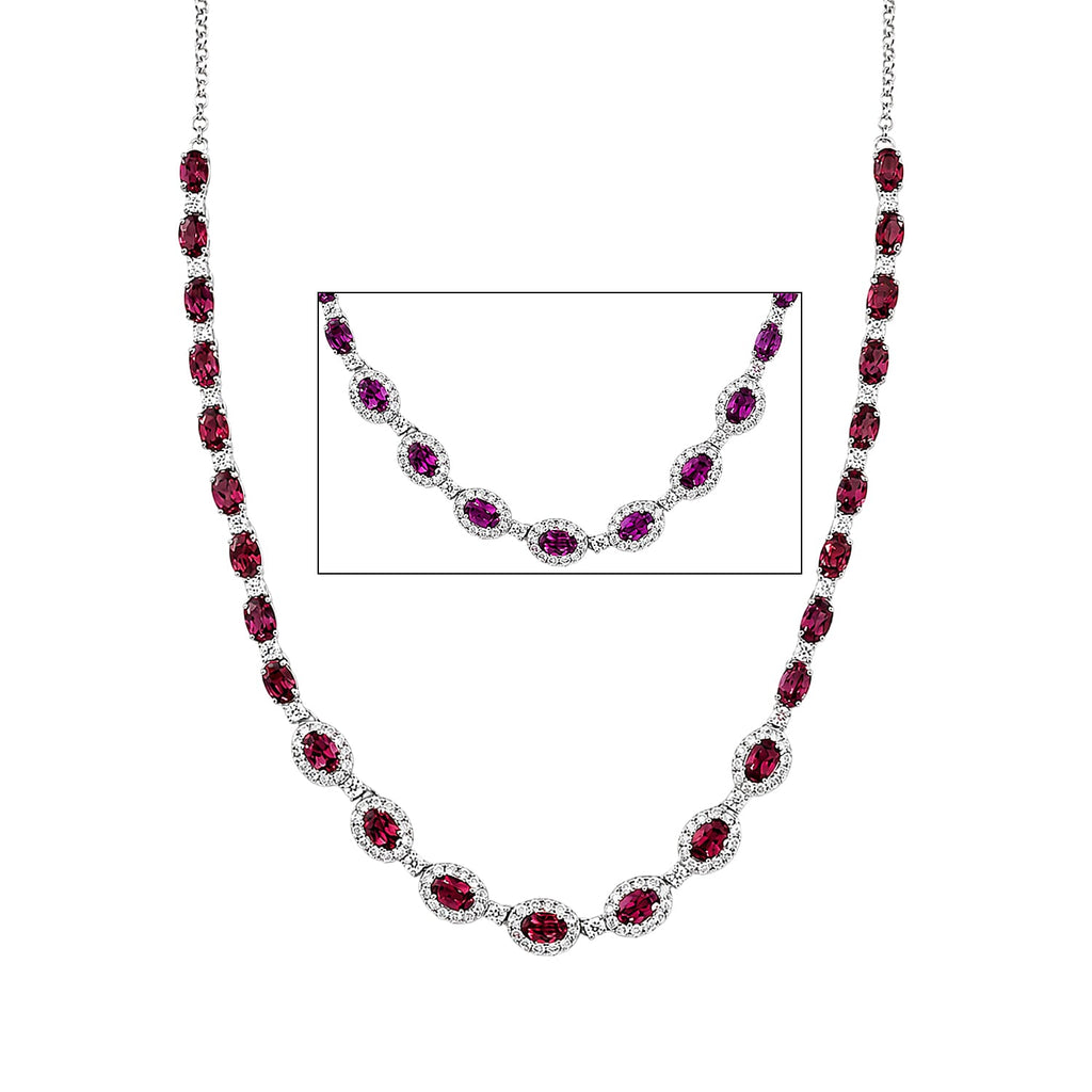 D'Joy Colour Change Garnet, Moissanite Cluster Necklace (Size - 18) in Rhodium OverlaySterling Silver, Silver Wt.12.19 Gms  17.880  Ct._8625377