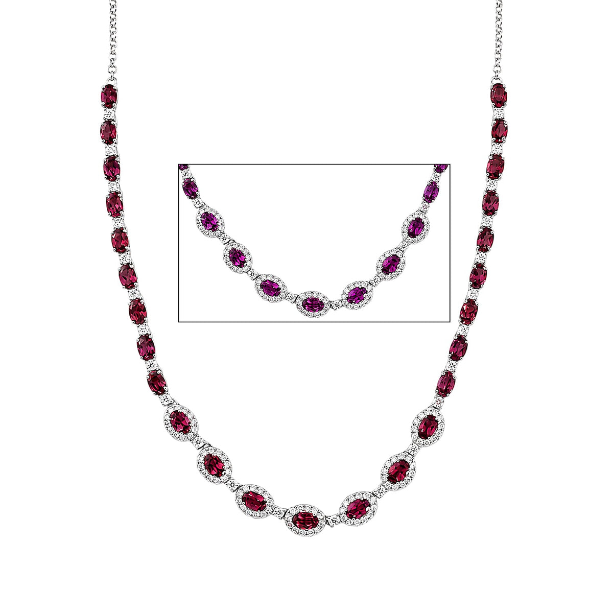 Certified and Appraised D'Joy Colour Change Garnet, Moissanite Cluster Necklace (Size - 18) in Rhodium Overlay Sterling Silver, Silver Wt.12.19 Gms 17.880 Ct. 8625377 0