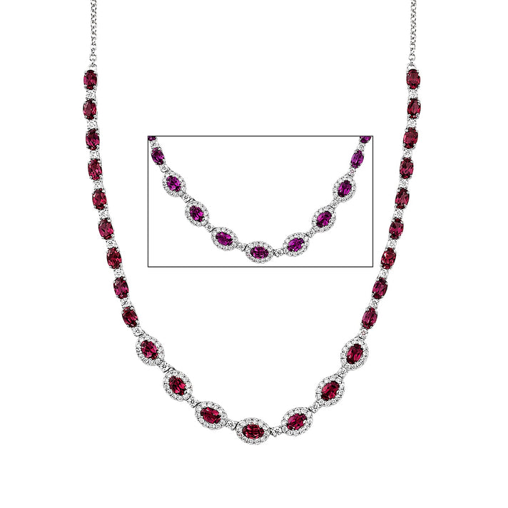 D'Joy Colour Change Garnet, Moissanite Cluster Necklace (Size - 18) in Rhodium OverlaySterling Silver, Silver Wt.12.19 Gms  17.880  Ct. 8625377 1