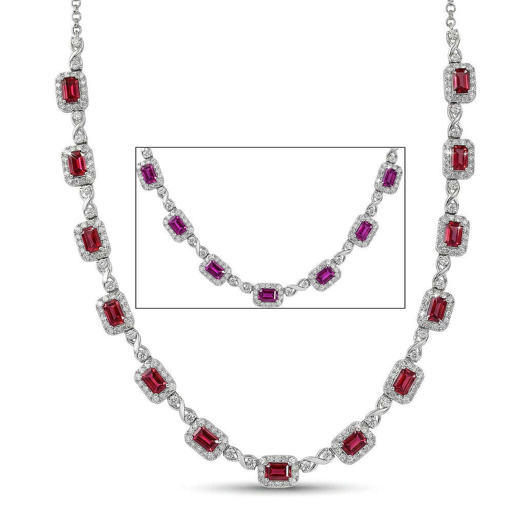 D'Joy Colour Change Garnet, Moissanite Cluster Necklace (Size - 18) in Rhodium OverlaySterling Silver, Silver Wt.16 Gms  13.500  Ct._8625378