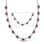 D'Joy Colour Change Garnet, Moissanite Cluster Necklace (Size - 18) in Rhodium OverlaySterling Silver, Silver Wt.16 Gms  13.500  Ct._8625378