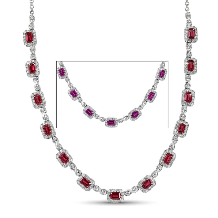 D'Joy Colour Change Garnet, Moissanite Cluster Necklace (Size - 18) in Rhodium OverlaySterling Silver, Silver Wt.16 Gms  13.500  Ct. 8625378 1
