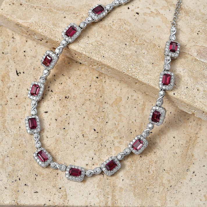 D'Joy Colour Change Garnet, Moissanite Cluster Necklace (Size - 18) in Rhodium OverlaySterling Silver, Silver Wt.16 Gms  13.500  Ct. 8625378 2
