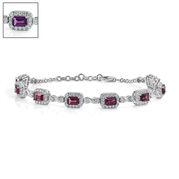 D'Joy - AGI Certified USAMBARA Colour Change Garnet &amp; Moissanite Tennis Bracelet (Size - 7.25-1 Ext) in Rhodium Overlay Sterling Silver 7.60 Ct, Silver Wt. 10.00 Gms 8625380 1