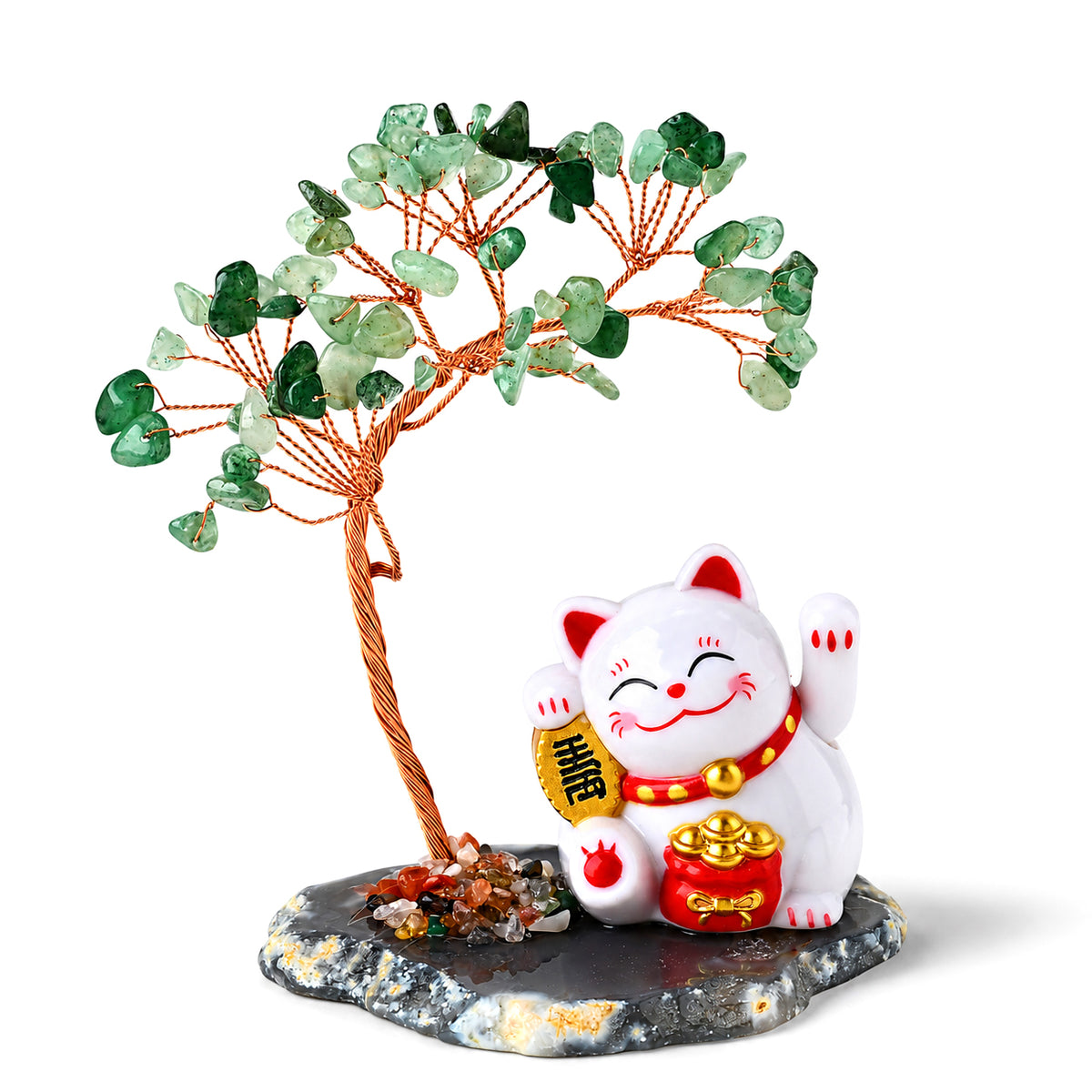 Green Aventurine Gemstone Bonsai Tree with Maneki-Neko Lucky Cat 100.00 Ct. 8625532 0