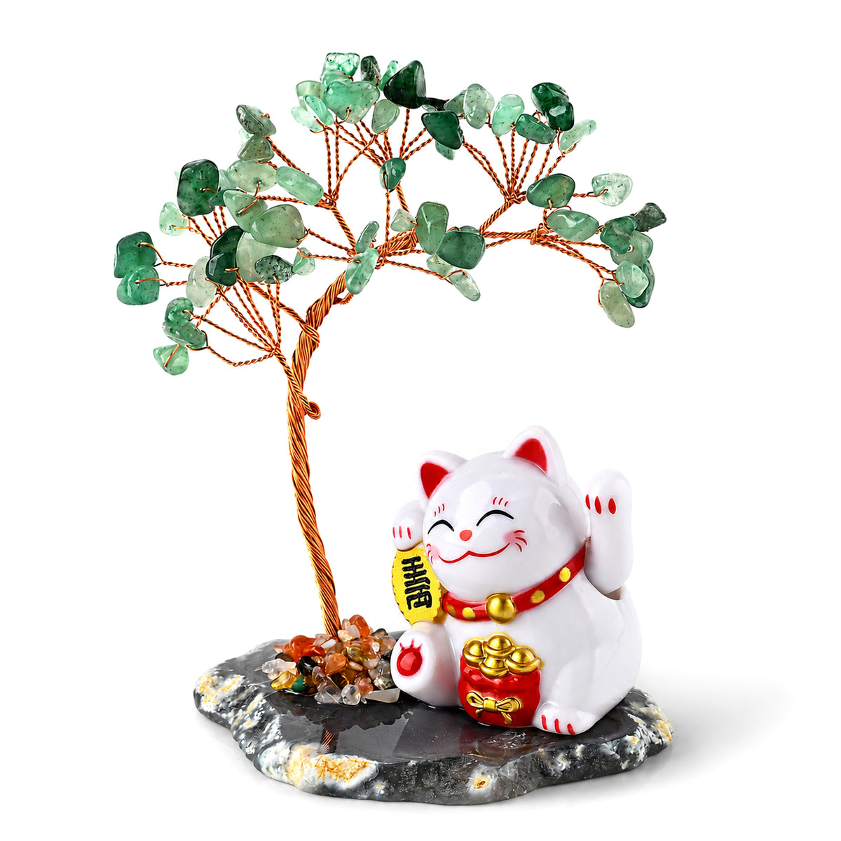 Green Aventurine Gemstone Bonsai Tree with Maneki-Neko Lucky Cat 100.00 Ct. 8625532 4