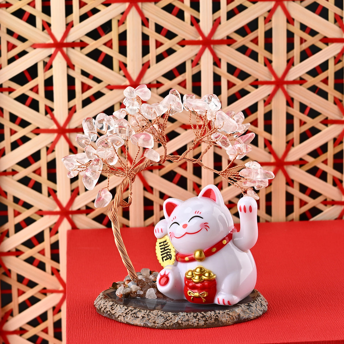 White Crystal Quartz Gemstone Bonsai Tree with Maneki-Neko Lucky Cat 100.00 Ct. V32746835 3