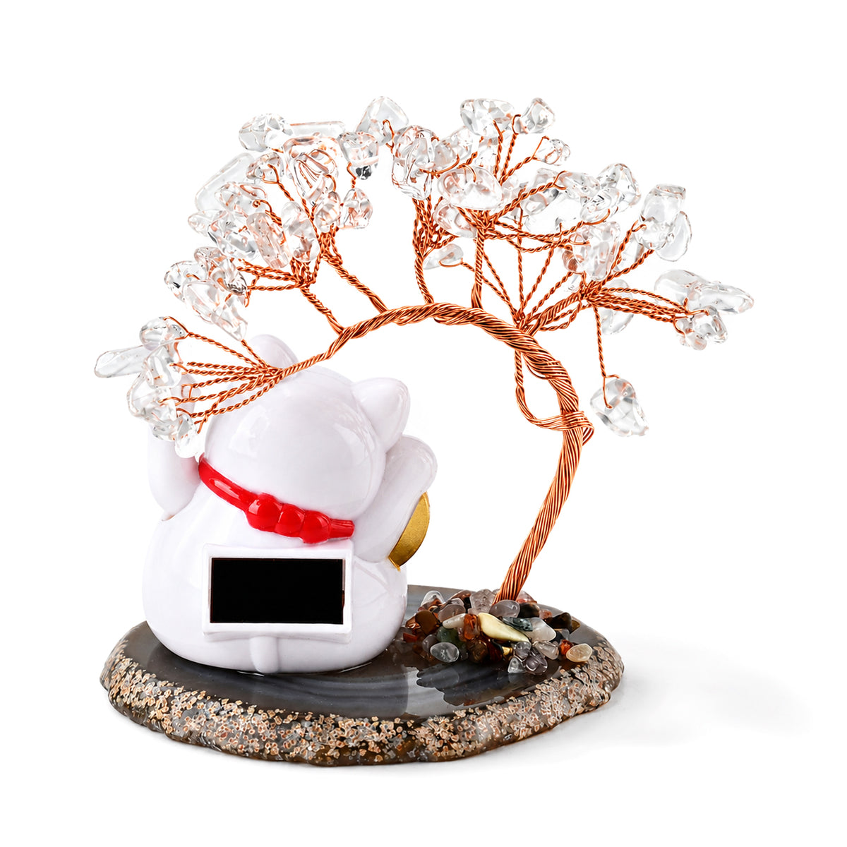 White Crystal Quartz Gemstone Bonsai Tree with Maneki-Neko Lucky Cat 100.00 Ct. V32746835 5
