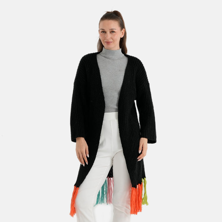 La Marey Women's Coastal Tassel Hem Longline Cardigan (Fits up to UK 22) - Black &amp; Multi 8625545 1