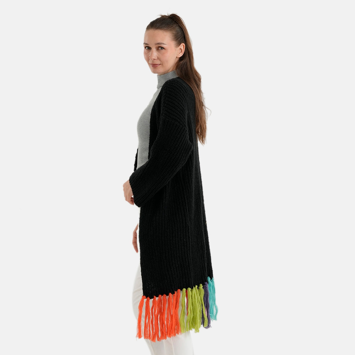 La Marey Women's Coastal Tassel Hem Longline Cardigan (Fits up to UK 22) - Black &amp; Multi 8625545 3