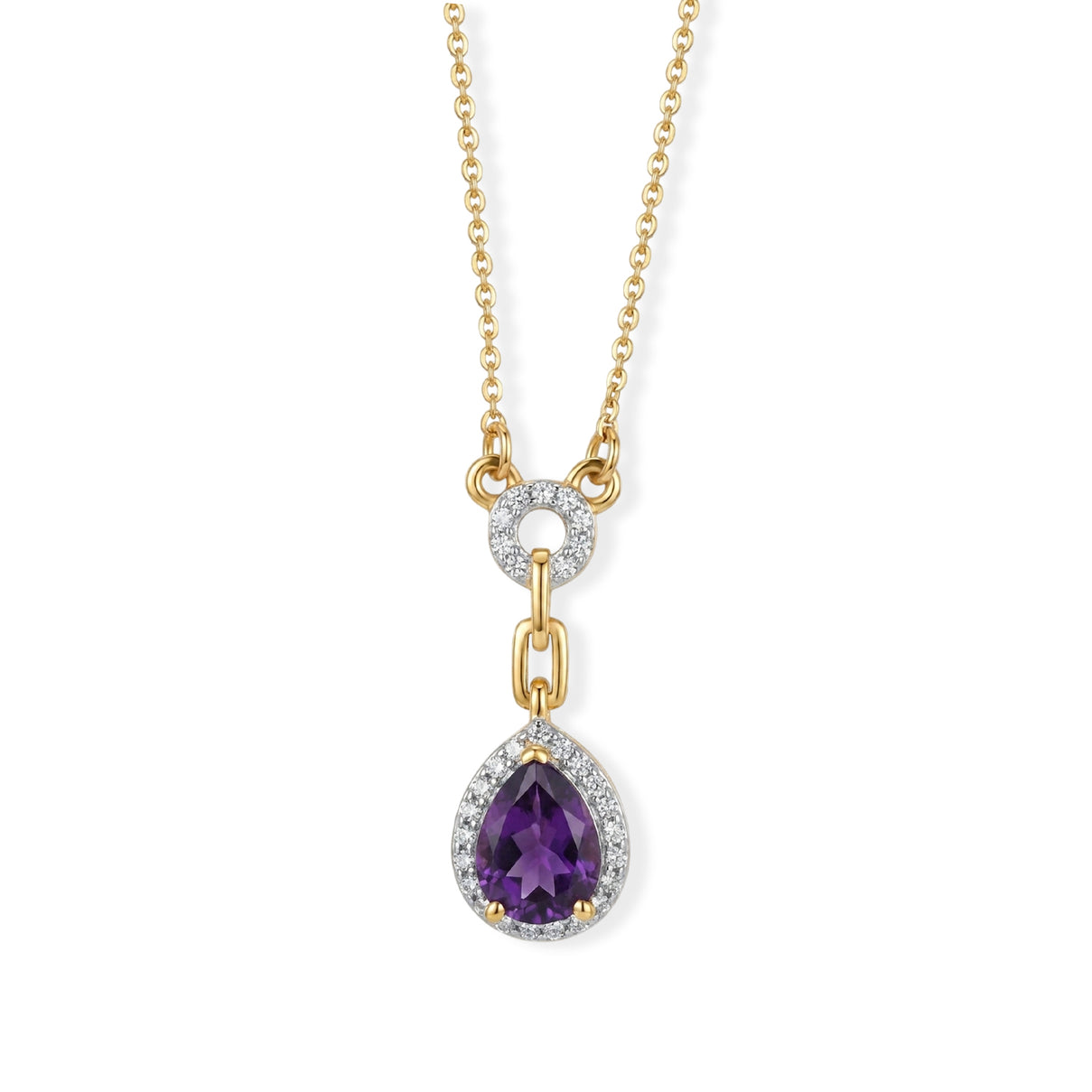 D'Joy - Natural Moroccan Amethyst &amp; White Zircon Halo Necklace (Size - 20) in Yellow Gold Plated Sterling Silver 1.36 Ct. V32519588 0