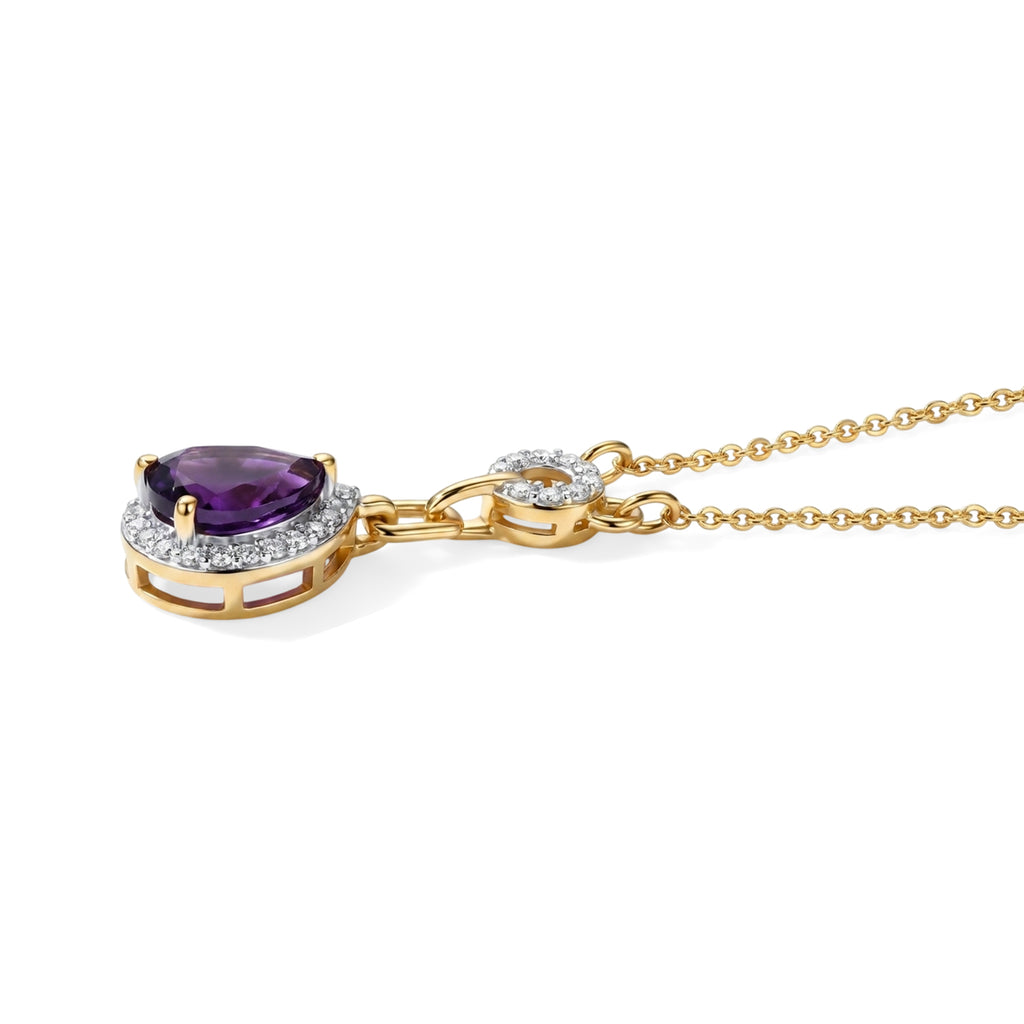 D'Joy - Natural Moroccan Amethyst & White Zircon Halo Necklace (Size - 20) in Yellow Gold Plated Sterling Silver 1.36 Ct._8625753_3