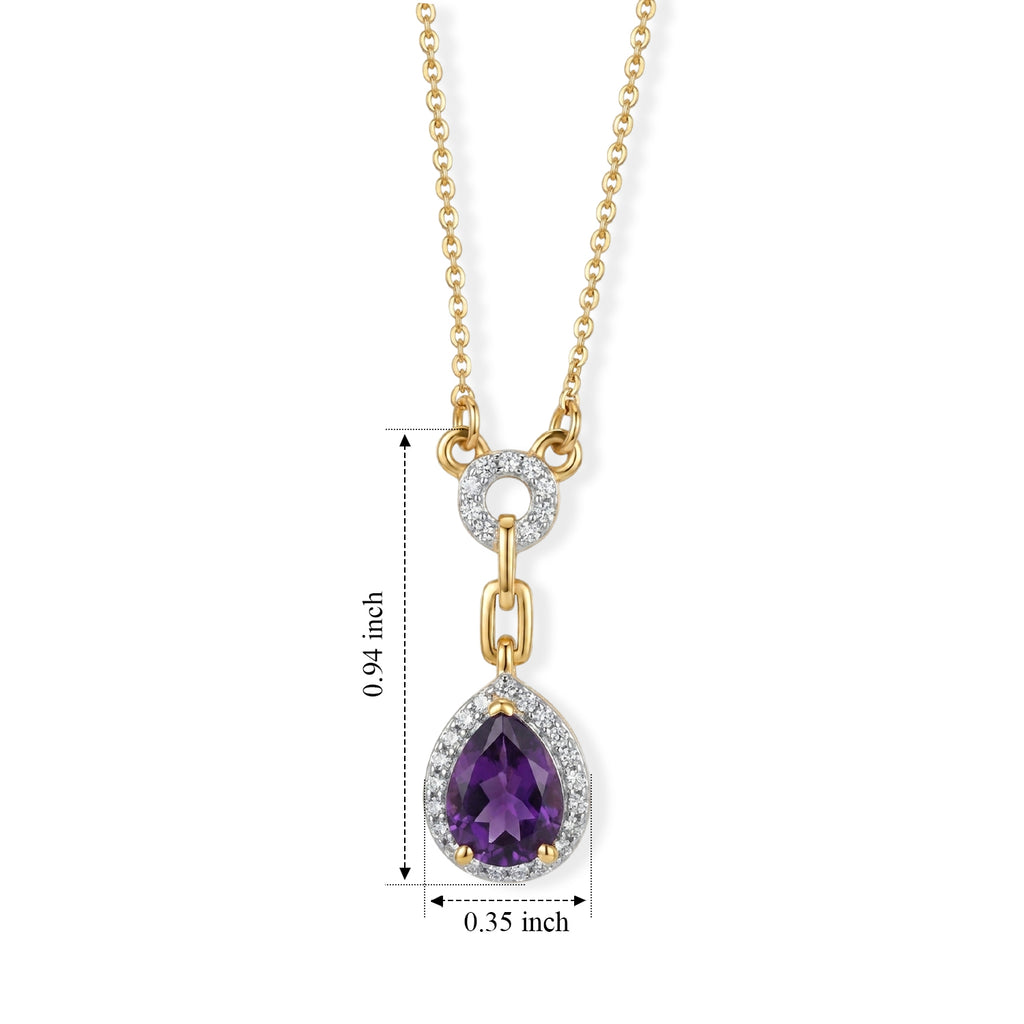 D'Joy - Natural Moroccan Amethyst & White Zircon Halo Necklace (Size - 20) in Yellow Gold Plated Sterling Silver 1.36 Ct._8625753_4