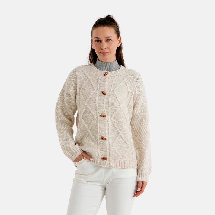 La Marey Heritage Cable Knit Button Front Cardigan (One Size Fits Up To 20) - Cream 8625760 1