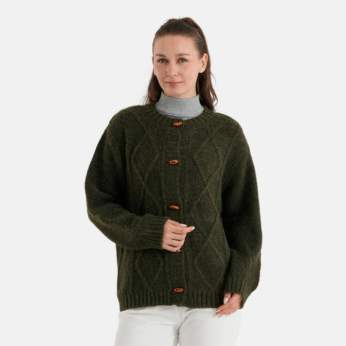La Marey Heritage Cable Knit Button Front Cardigan (One Size Fits Up To 20) - Olive 8625762 1