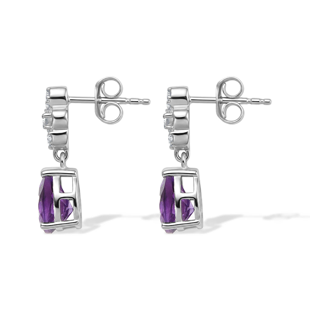 D'Joy - Natural Moroccan Amethyst & White Zircon Dangling Earring with Push Post in Platinum Overlay Sterling Silver 2.20 Ct._8625804_3