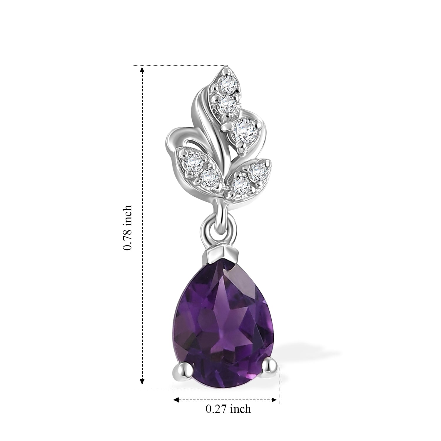 D'Joy - Natural Moroccan Amethyst &amp; White Zircon Dangling Earring with Push Post in Platinum Overlay Sterling Silver 2.20 Ct. V32515100 5