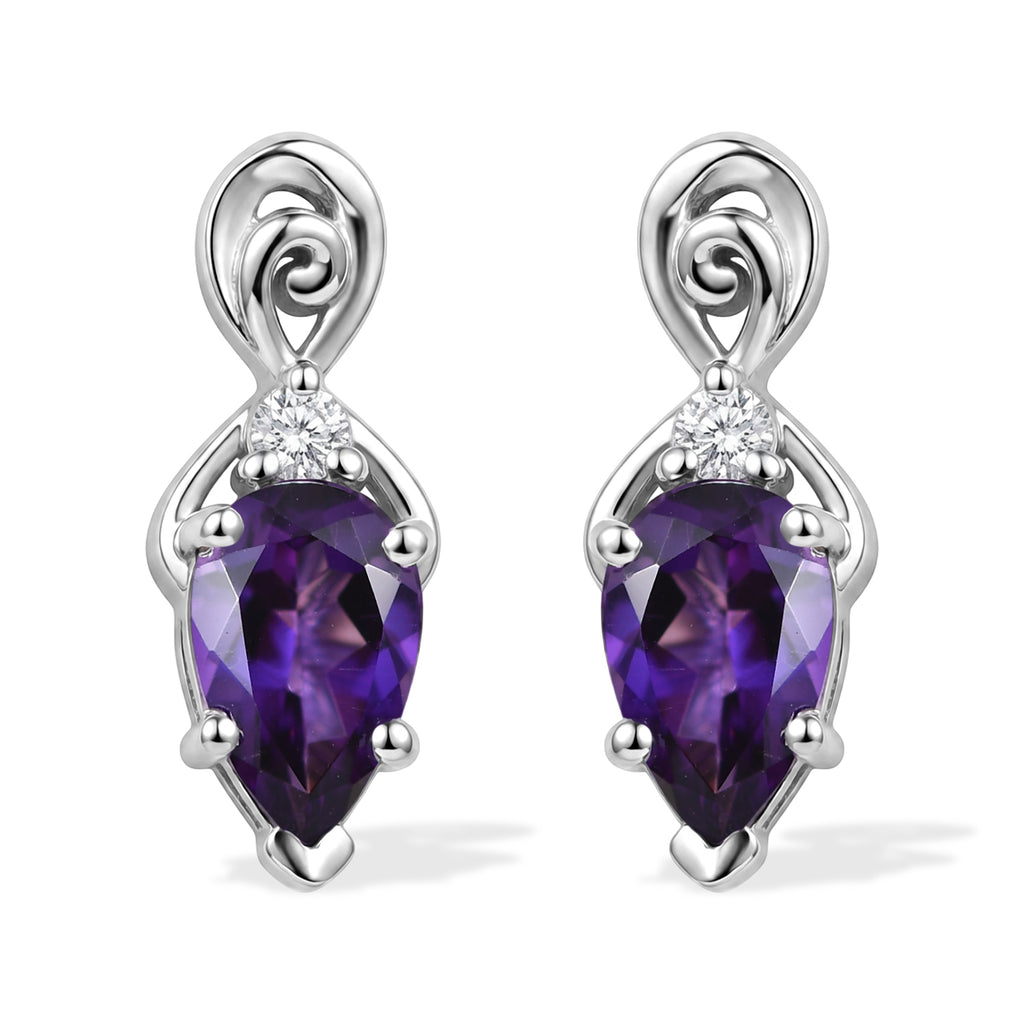 D'Joy - Natural Moroccan Amethyst & White Zircon Drop Earring with Push Post in Platinum Overlay Sterling Silver 1.70 Ct._8625807