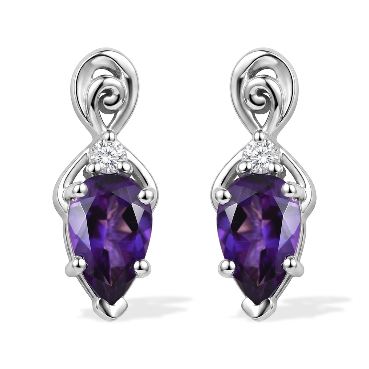 D'Joy - Natural Moroccan Amethyst &amp; White Zircon Drop Earring with Push Post in Platinum Overlay Sterling Silver 1.70 Ct. V32514579 0