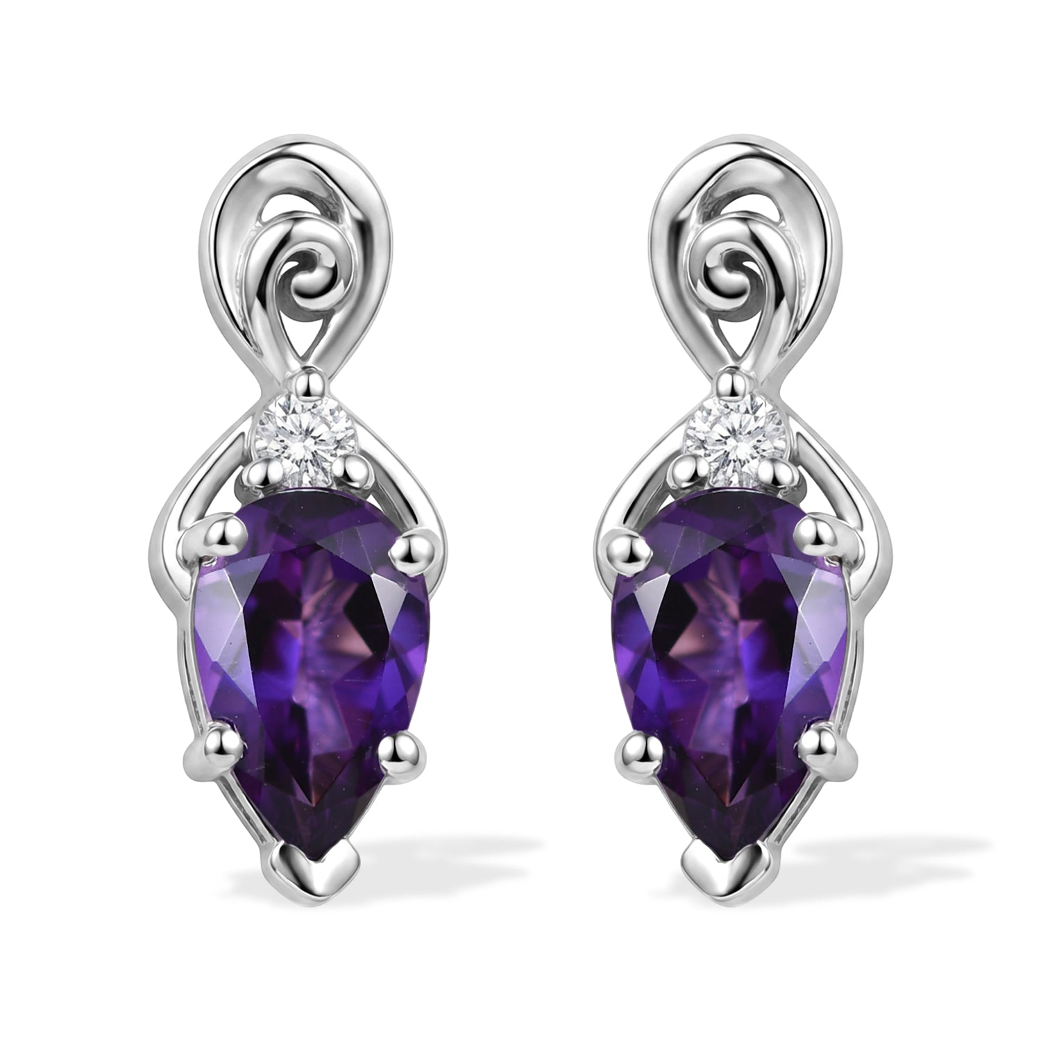 D'Joy - Natural Moroccan Amethyst &amp; White Zircon Drop Earring with Push Post in Platinum Overlay Sterling Silver 1.70 Ct. V32514579 0