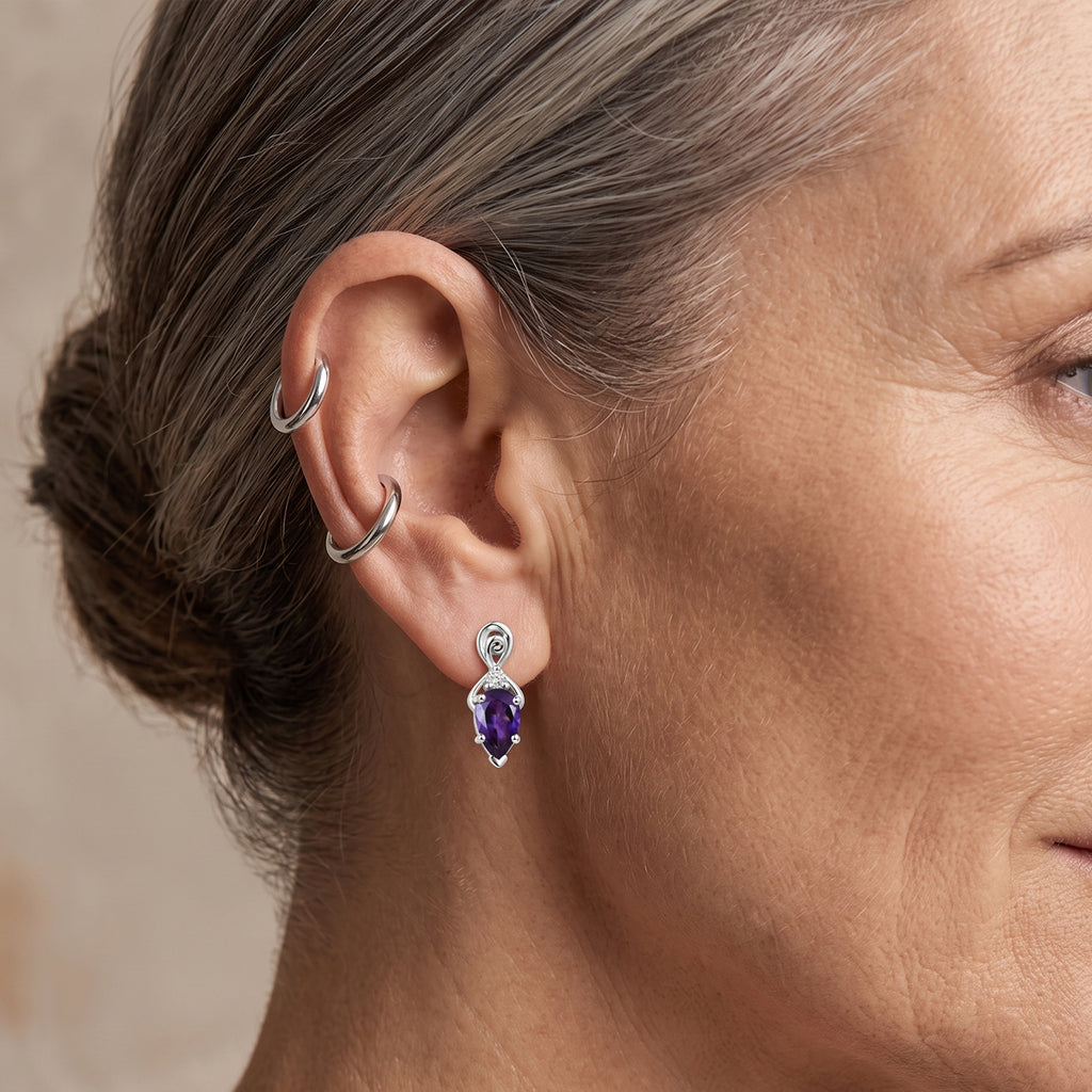 D'Joy - Natural Moroccan Amethyst & White Zircon Drop Earring with Push Post in Platinum Overlay Sterling Silver 1.70 Ct._8625807_2