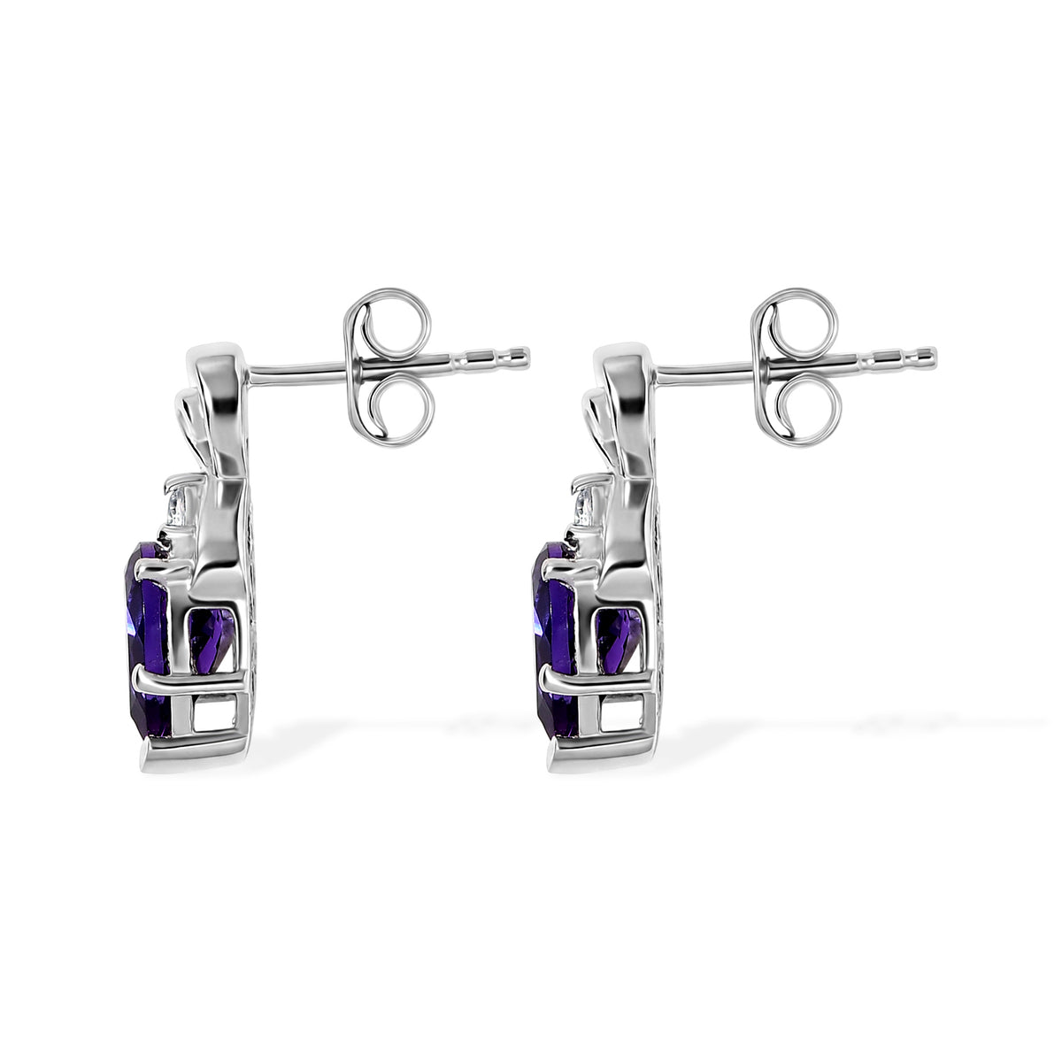 D'Joy - Natural Moroccan Amethyst &amp; White Zircon Drop Earring with Push Post in Platinum Overlay Sterling Silver 1.70 Ct. V32514579 4