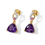 D'Joy - Natural Moroccan Amethyst, Rhodolite Garnet & White Zircon Dangling Earring with Push Post in Yellow Gold Plated Sterling Silver 3.70 Ct._8625854