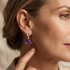 D'Joy - Natural Moroccan Amethyst, Rhodolite Garnet & White Zircon Dangling Earring with Push Post in Yellow Gold Plated Sterling Silver 3.70 Ct._8625854_1