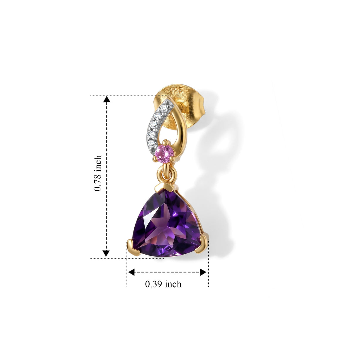 D'Joy - Natural Moroccan Amethyst, Rhodolite Garnet &amp; White Zircon Dangling Earring with Push Post in Yellow Gold Plated Sterling Silver 3.70 Ct. V32514944 5