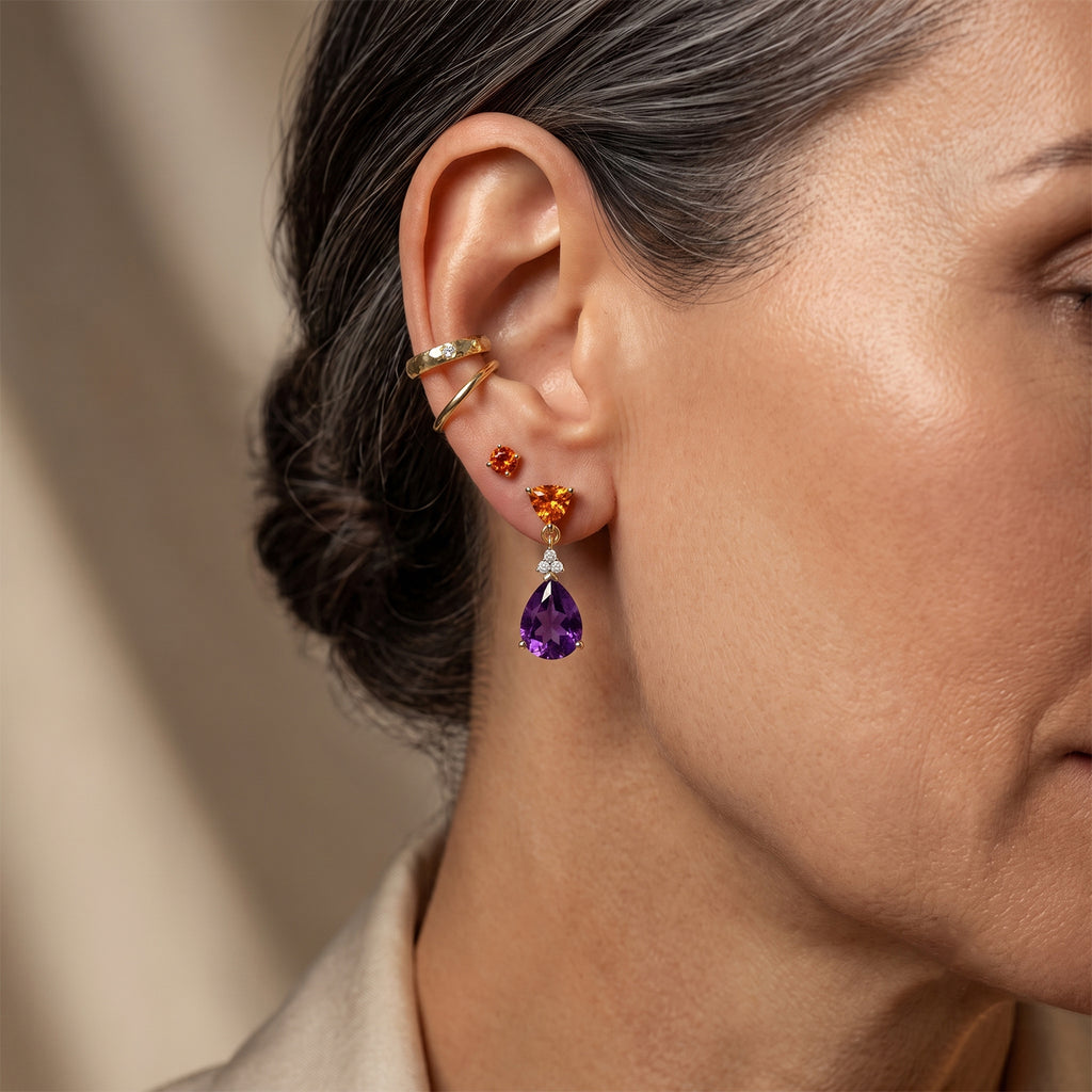 D'Joy - Natural Moroccan Amethyst, Citrine & White Zircon Dangling Earring with Push Post in Yellow Gold Plated Sterling Silver 3.54 Ct._8625855_2