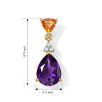 D'Joy - Natural Moroccan Amethyst, Citrine & White Zircon Dangling Earring with Push Post in Yellow Gold Plated Sterling Silver 3.54 Ct._8625855_4
