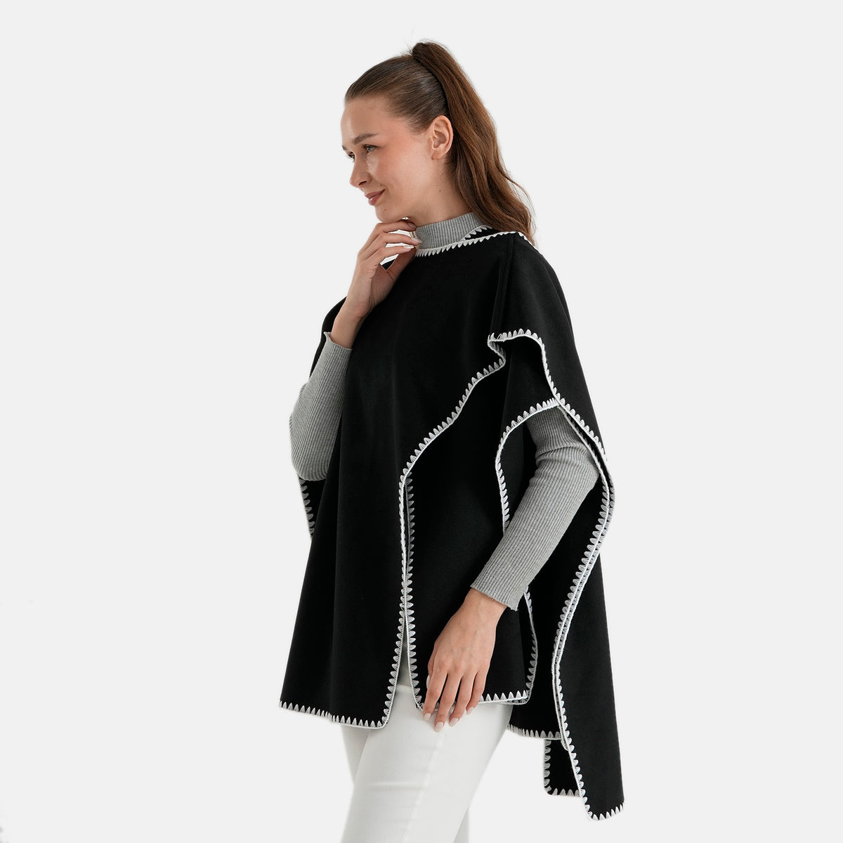 La Marey Womens Contour Luxe Knitted Poncho Cape (One Size, 8-20) - Black 8625990 2