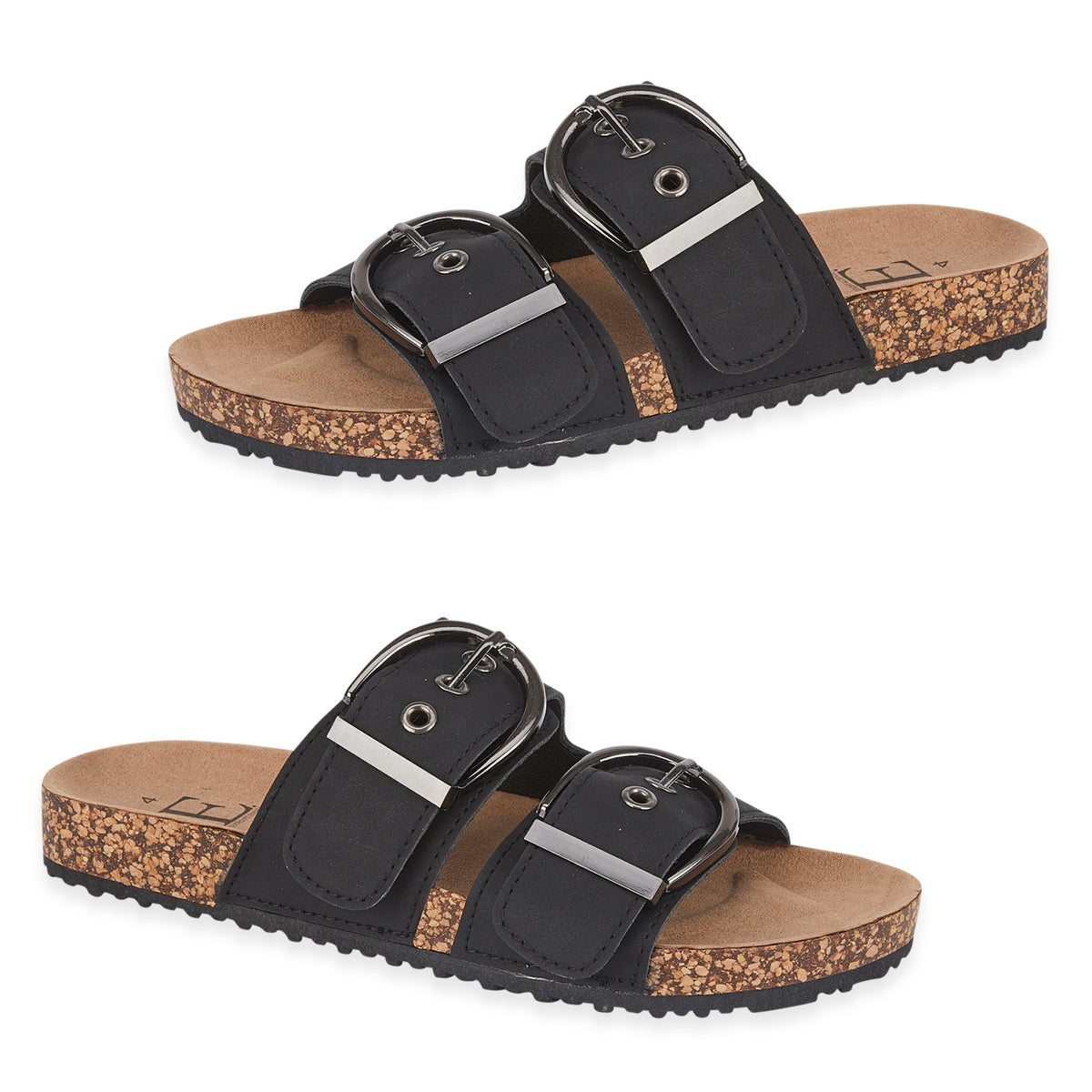 Natalia Ladies Dual Buckle Strap Cork Sandals with Textured Outsole (Size 4) - Black V32515122 0