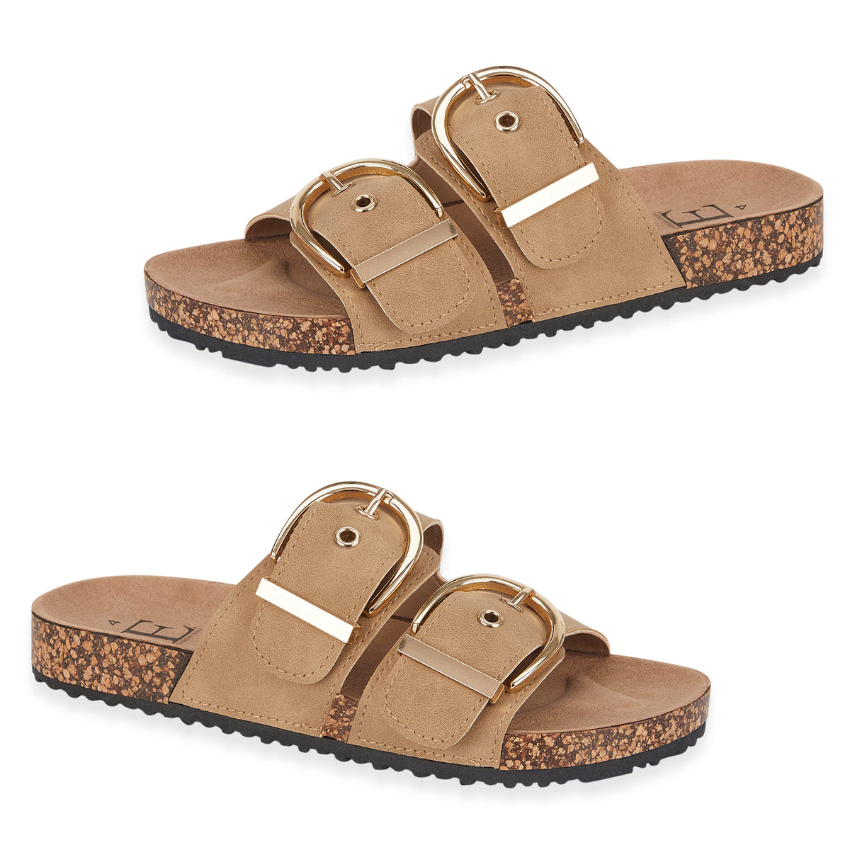 Natalia Ladies Dual Buckle Strap Cork Sandals with Textured Outsole (Size 7) - Sand V32516801 0