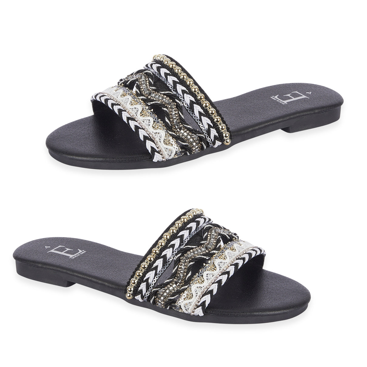 Gypsy Ladies Beaded Boho Band Open Casual Flat Sandals (Size 5) - Black V32514699 0