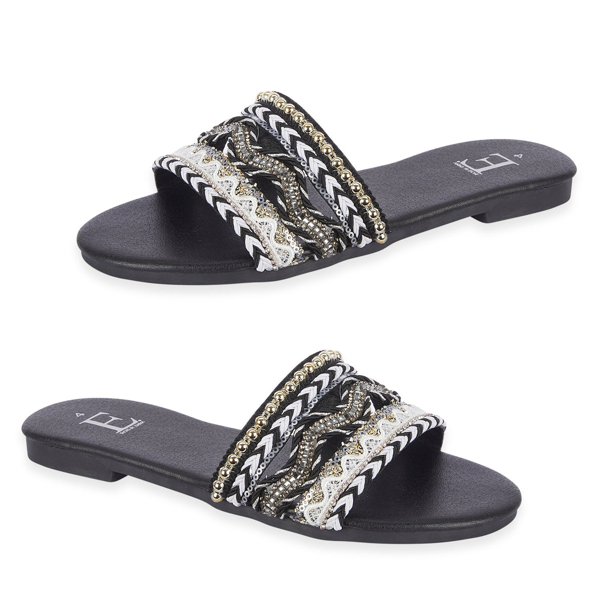 Gypsy Ladies Beaded Boho Band Open Casual Flat Sandals (Size 6) - Black V32514263 0