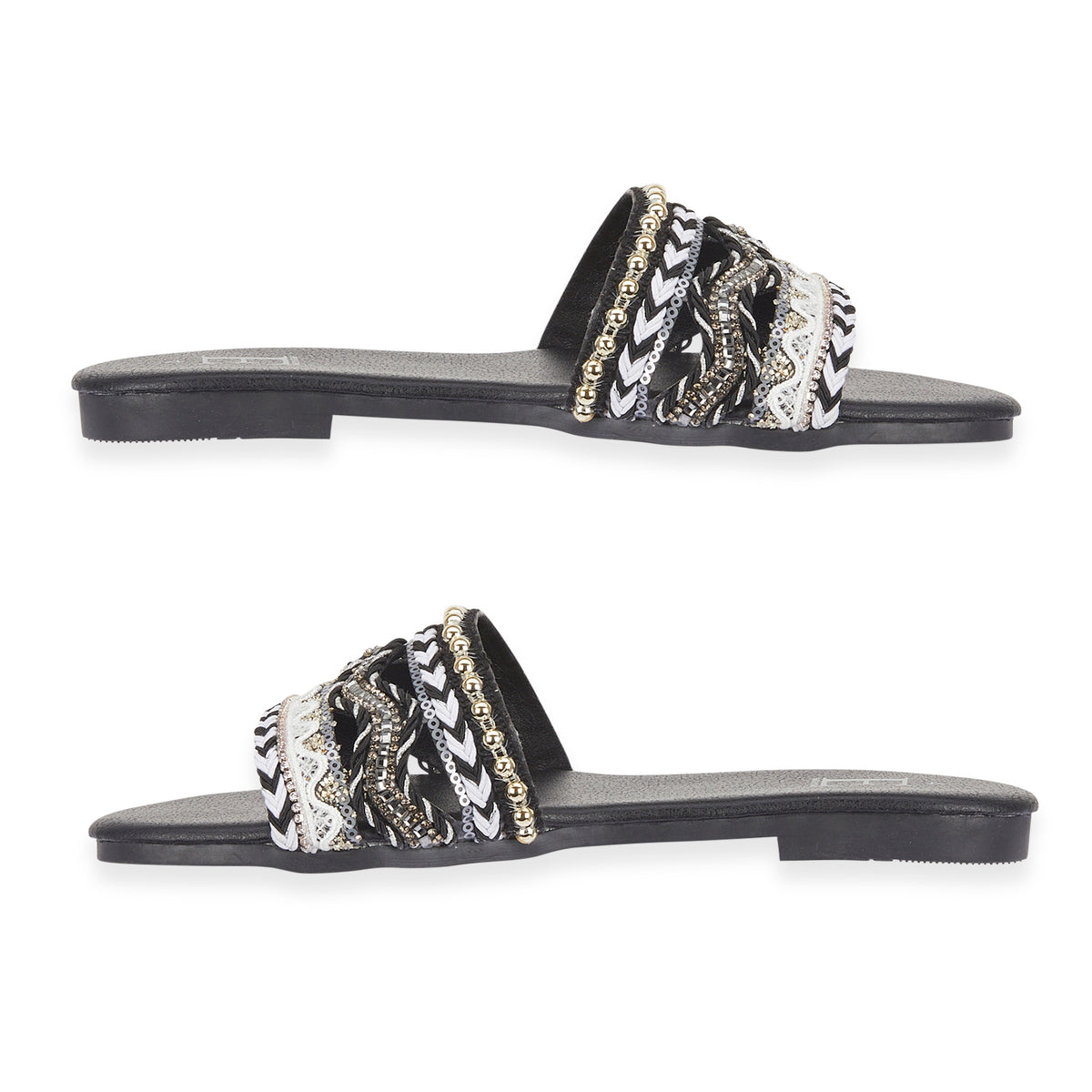 Gypsy Ladies Beaded Boho Band Open Casual Flat Sandals (Size 6) - Black V32514263 1