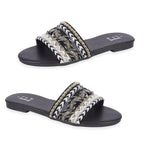 Gypsy Ladies Beaded Boho Band Open Casual Flat Sandals (Size 8) - Black_8626362