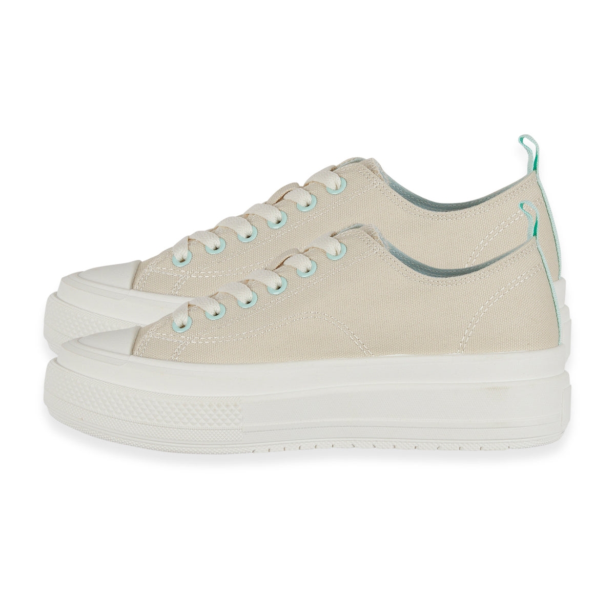 Fleur Daisy Embroidered Low-Top Lace Up Platform Trainers (Size 5) - Beige &amp; Mint V32566887 1