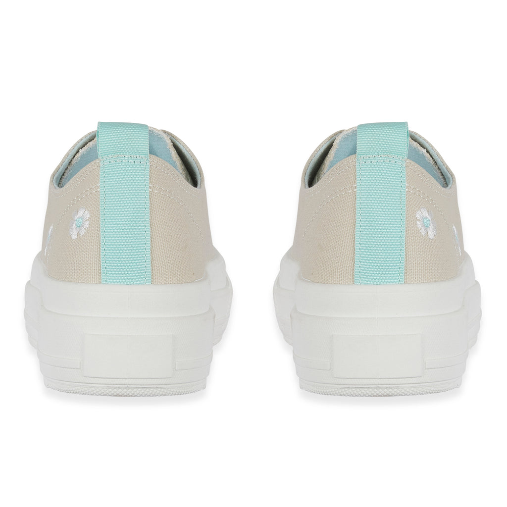 Fleur Daisy Embroidered Low-Top Lace Up Platform Trainers (Size 5) - Beige & Mint_8626504_2