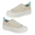 Fleur Daisy Embroidered Low-Top Lace Up Platform Trainers (Size 6) - Beige & Mint_8626505