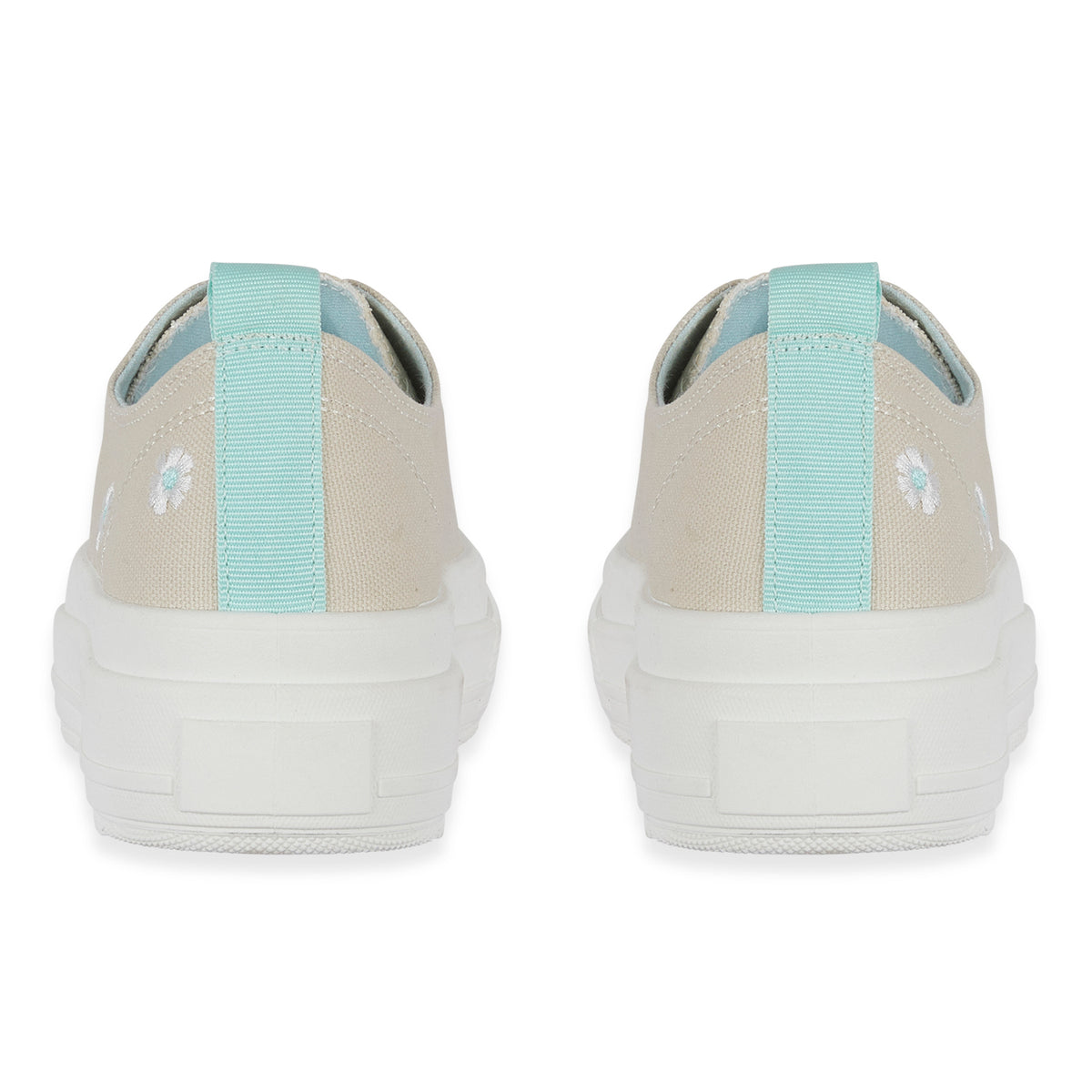 Fleur Daisy Embroidered Low-Top Lace Up Platform Trainers (Size 6) - Beige &amp; Mint V32566880 2