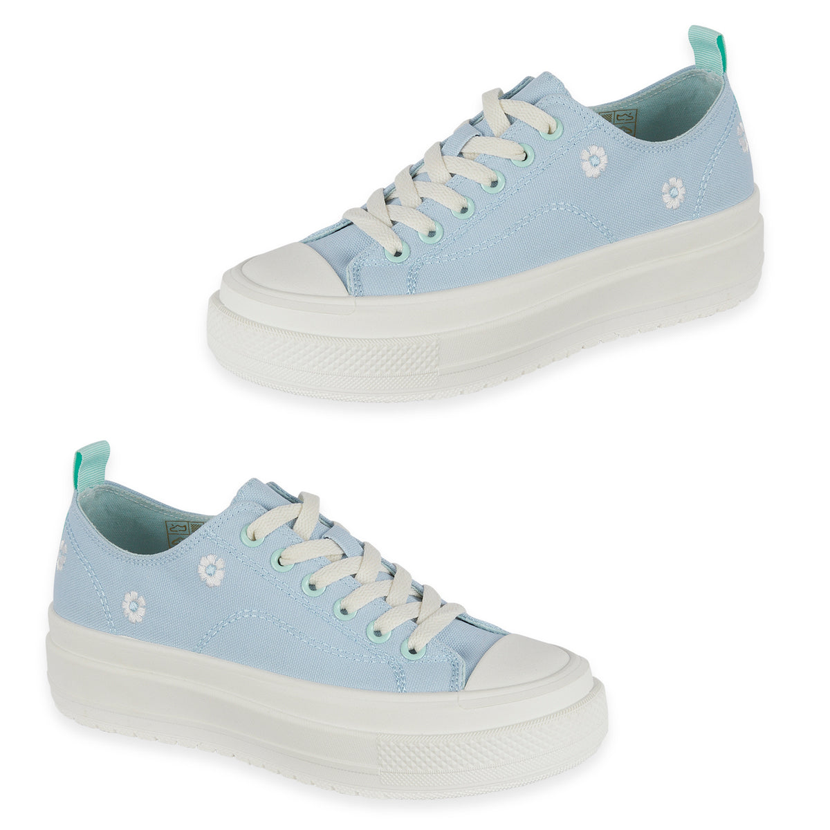 Fleur Daisy Embroidered Low-Top Lace Up Platform Trainers (Size 6) - Light Blue &amp; Mint V32576373 0