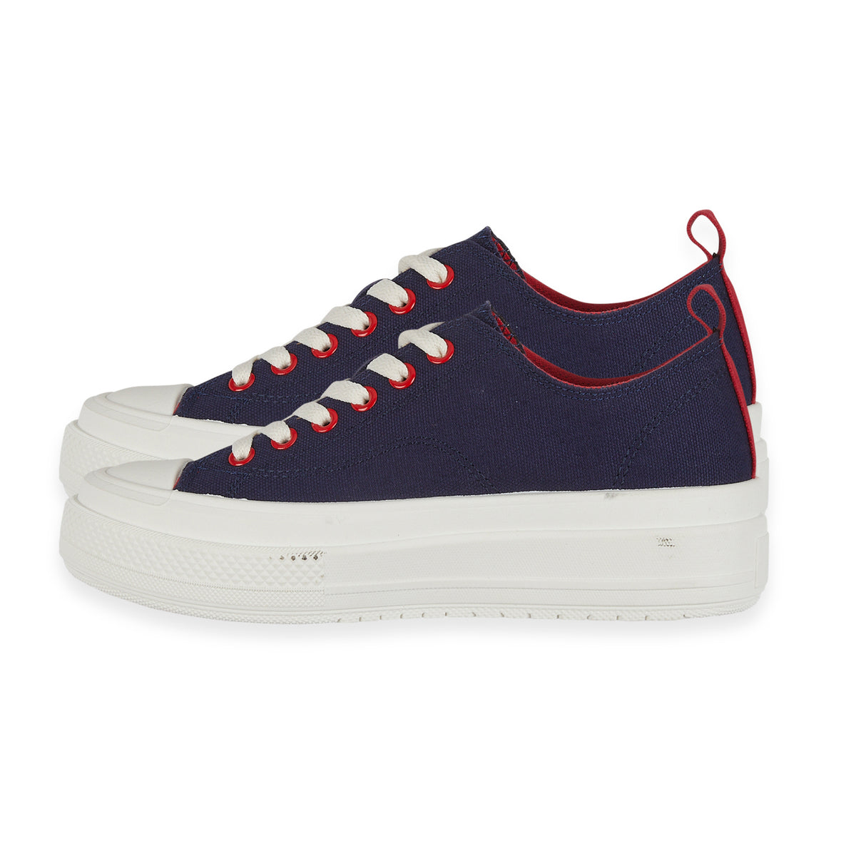 Fleur Daisy Embroidered Low-Top Lace Up Platform Trainers (Size 5) - Navy &amp; Red V32569519 1
