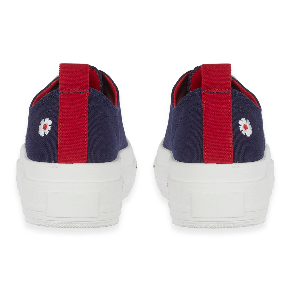 Fleur Daisy Embroidered Low-Top Lace Up Platform Trainers (Size 5) - Navy & Red_8626519_2