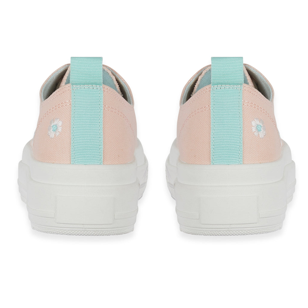 Fleur Daisy Embroidered Low-Top Lace Up Platform Trainers (Size 5) - Light Pink & Mint_8626524_2