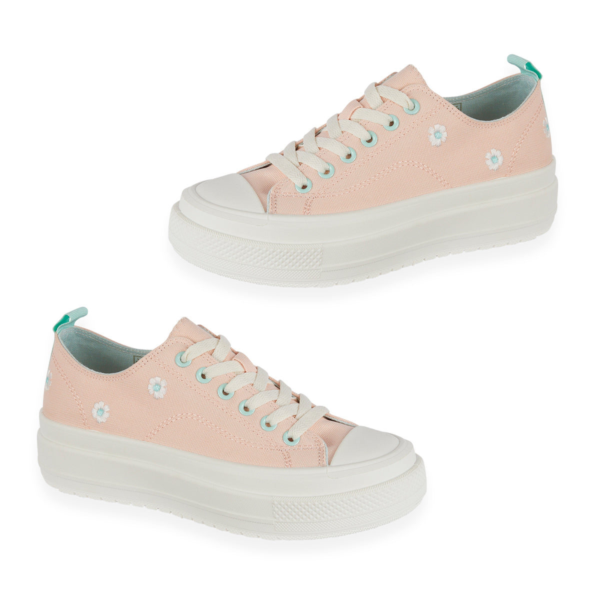 Fleur Daisy Embroidered Low-Top Lace Up Platform Trainers (Size 6) - Light Pink &amp; Mint V32566879 0