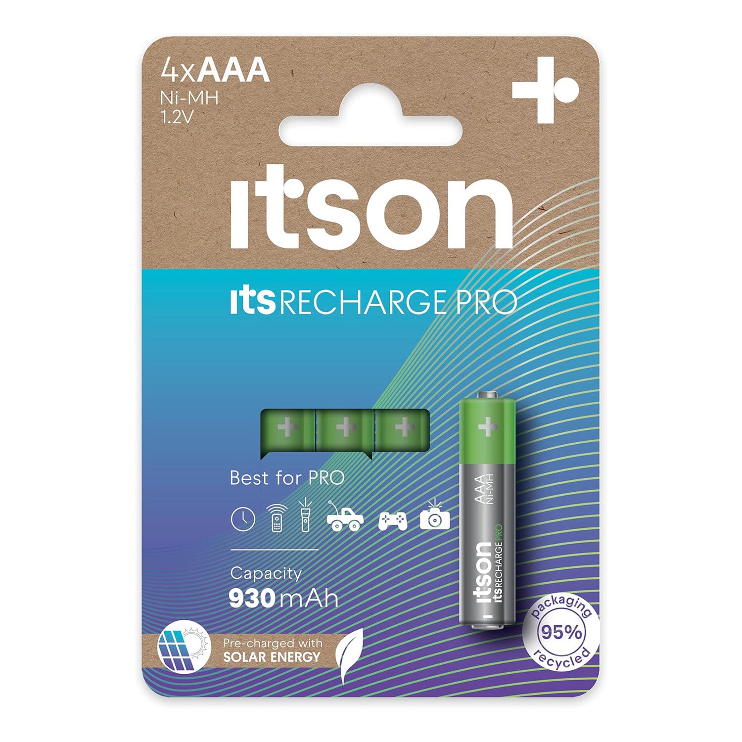 ITSON Pack of 4 - Recharge Pro AAA Rechargeable Batteries - 930mAh Rechargable 500 times! V32519512 0