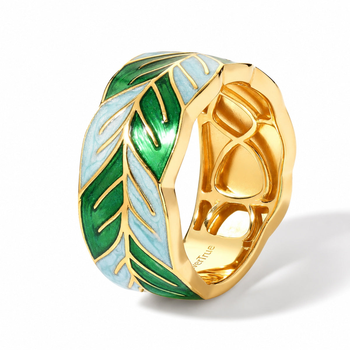 EverTrue - Leaf Vine Enameling Band Ring in Yellow Gold Tone V32515529 4